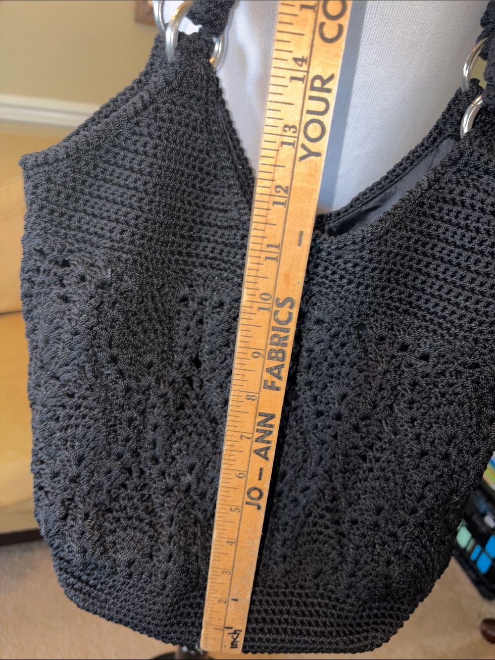 The Sak Black Crochet Shoulder Bucket Bag with silver Ring Accents - Picture 10 of 13